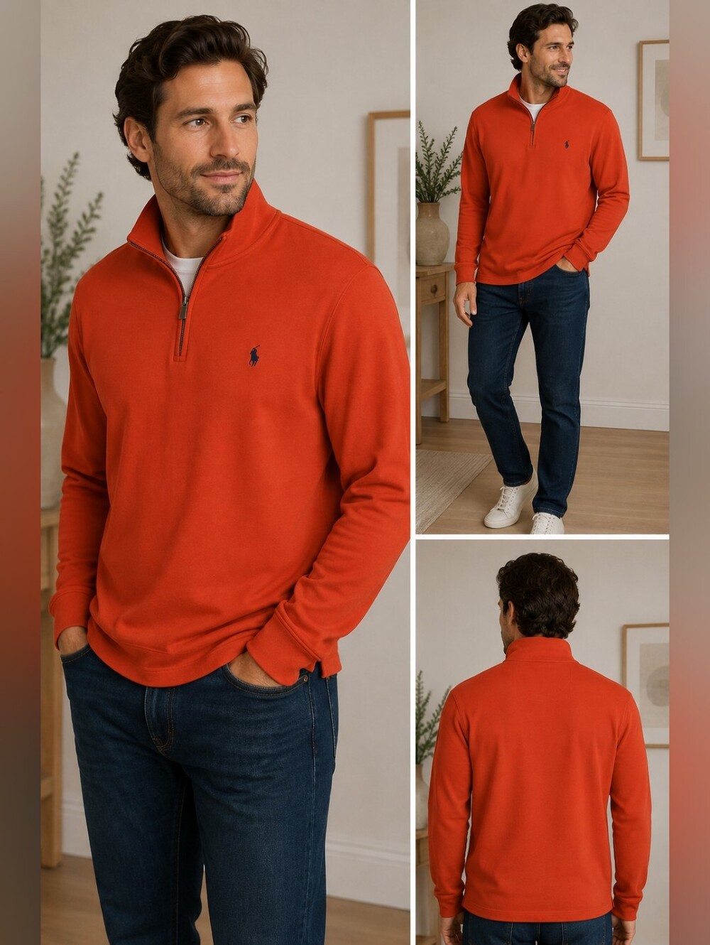 Polo Ralph Lauren Men’s Quarter Zip Pullover XL Orange Long Sleeve Sweater